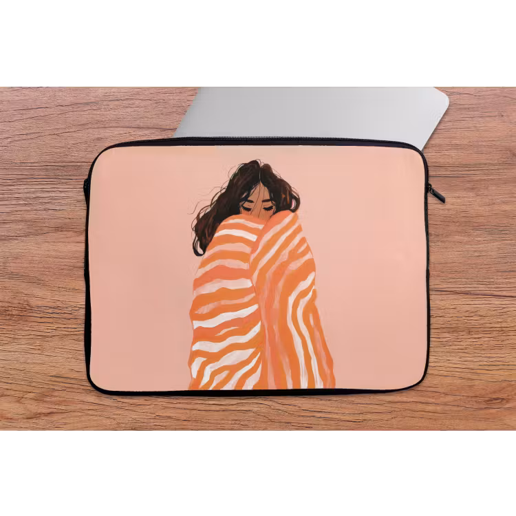 Meisje - Deken - Gestreept - Oranje laptophoes neopreen klein -tafel