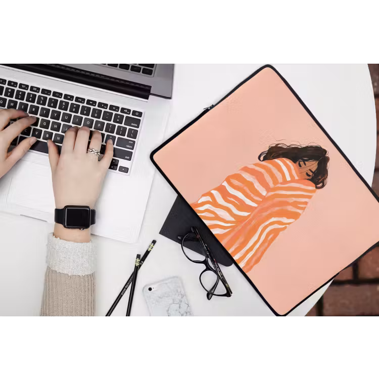 Meisje - Deken - Gestreept - Oranje laptophoes neopreen klein -bureau