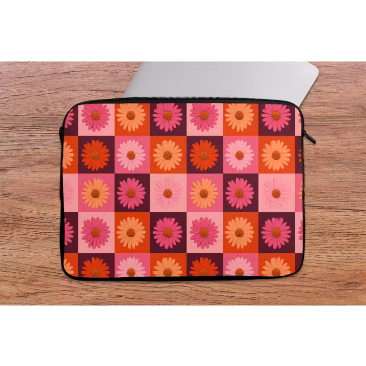 Madeliefjes - Dambord - Retro - Roze - Oranje laptophoes neopreen klein 279 -tafel