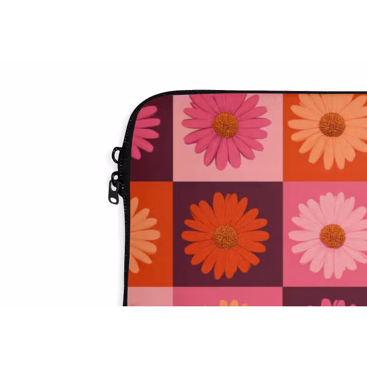 Madeliefjes - Dambord - Retro - Roze - Oranje laptophoes neopreen klein 279 -detail