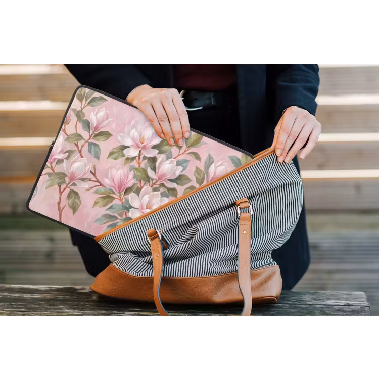 Magnolia's - Patroon - Roze laptophoes neopreen klein -tas