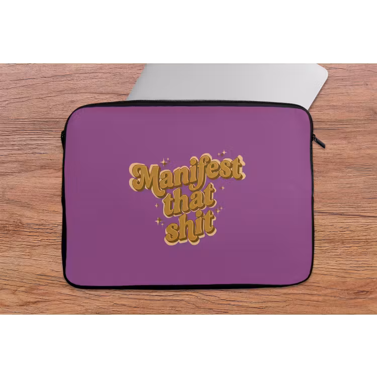 Manifest that shit - Paars - Glitter laptophoes neopreen klein -tafel