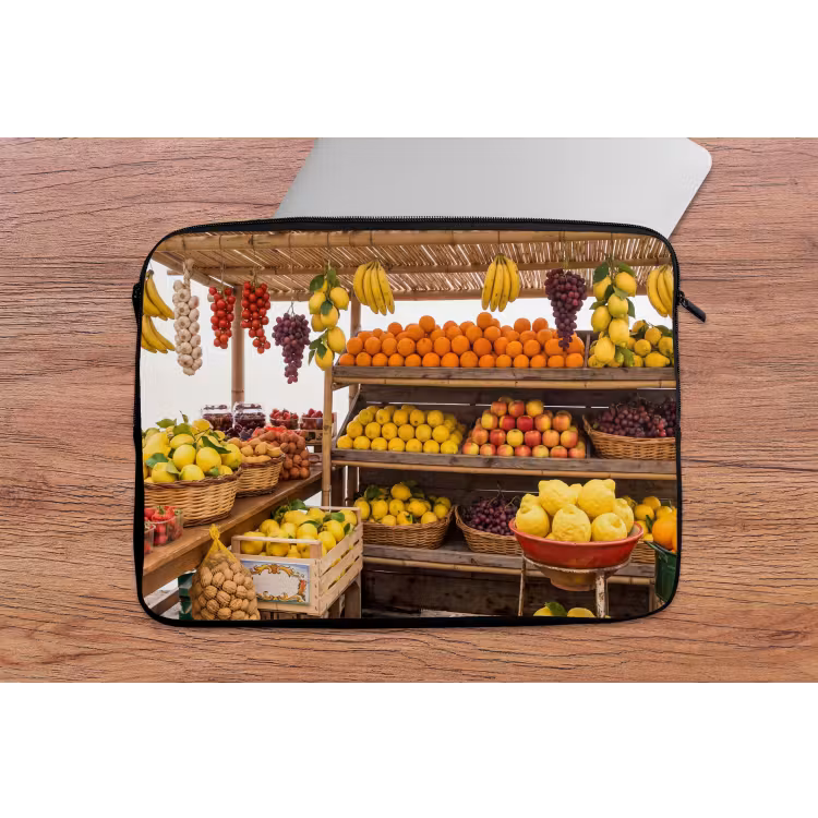 Laptop hülle - Marktstand – Obst – Frisch - Marktkraam - Fruit - Vers laptophoes neopreen klein