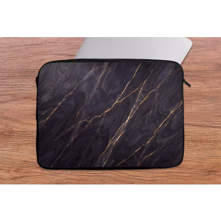 Marmer - Goudaders - Abstract - Modern - Zwart laptophoes neopreen klein -tafel
