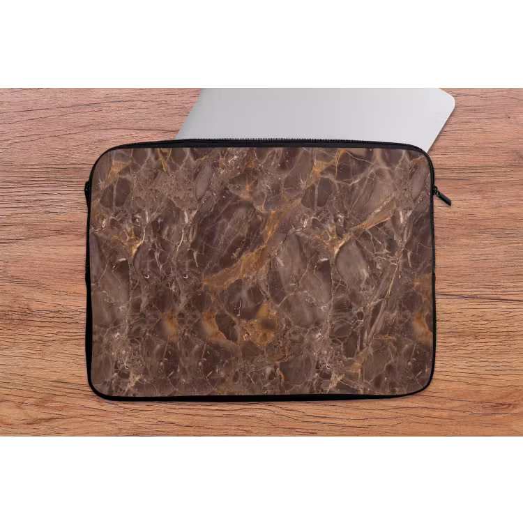 Marmer - Patroon - Natuur - Bruin - Goud laptophoes neopreen klein -tafel