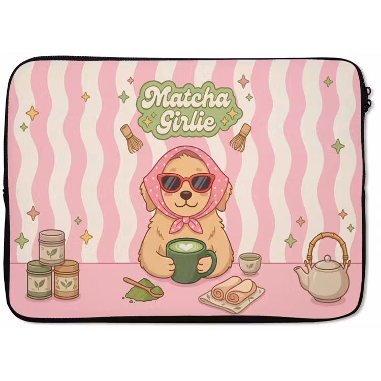 Matcha - Hond - Roze - Groen laptophoes neopreen klein -zkaufland3dotto