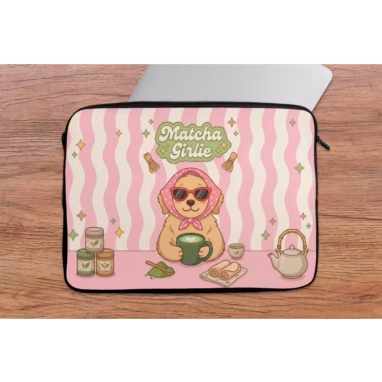 Matcha - Hond - Roze - Groen laptophoes neopreen klein -tafel