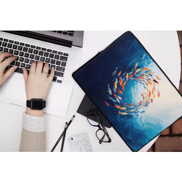 Zee - Vissen - Kleurrijk - Dynamisch laptophoes neopreen klein -bureau