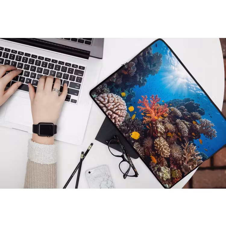 Zee - Koraalrif - Natuur - Levendig - Blauw laptophoes neopreen klein -bureau