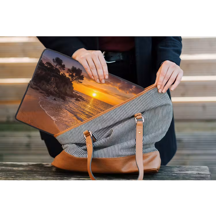 Zee - Kust - Zonsondergang - Natuur - Oranje laptophoes neopreen klein -tas