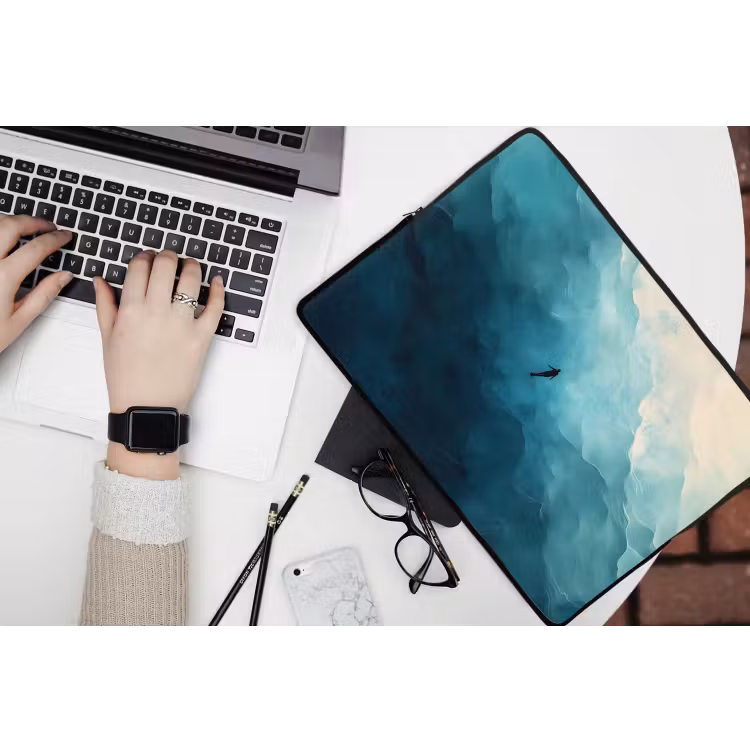 Zee - Silhouet - Abstract - Blauw laptophoes neopreen klein -bureau