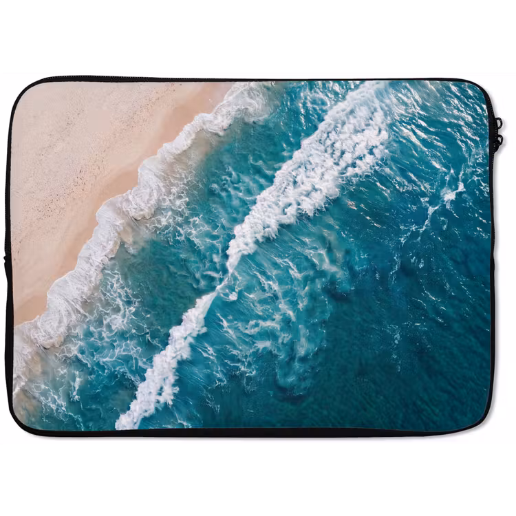 Zee - Strand - Golven - Natuur - Blauw laptophoes neopreen klein -zkaufland3dotto