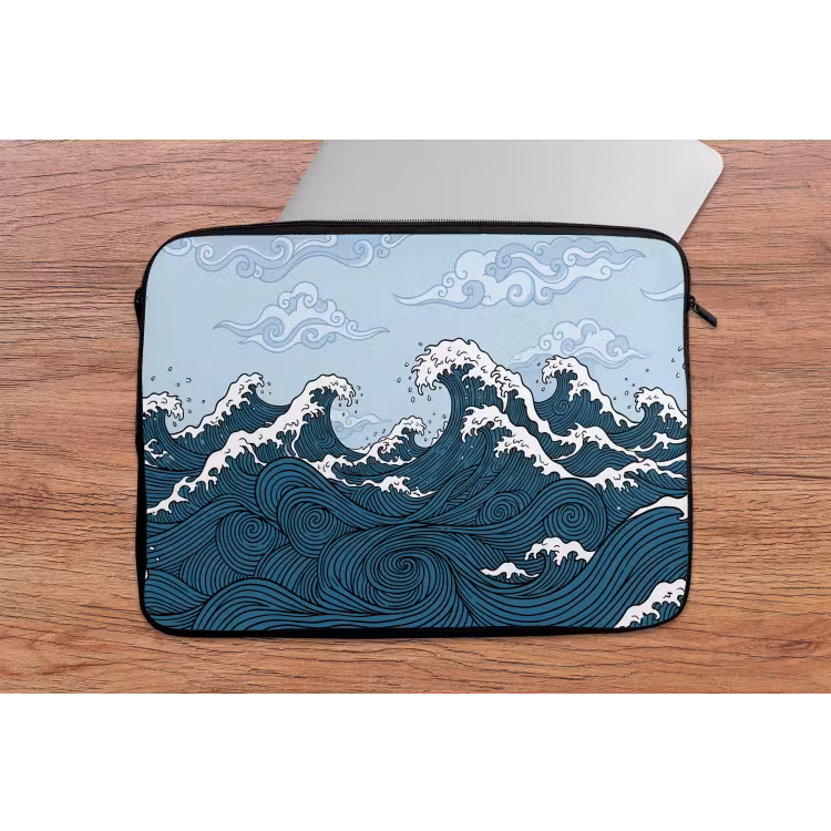 Zee - Golven - Japans - Natuur - Blauw laptophoes neopreen klein -tafel