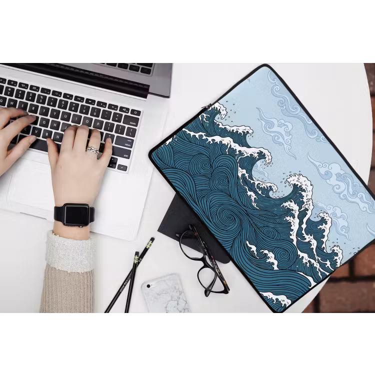 Zee - Golven - Japans - Natuur - Blauw laptophoes neopreen klein -bureau