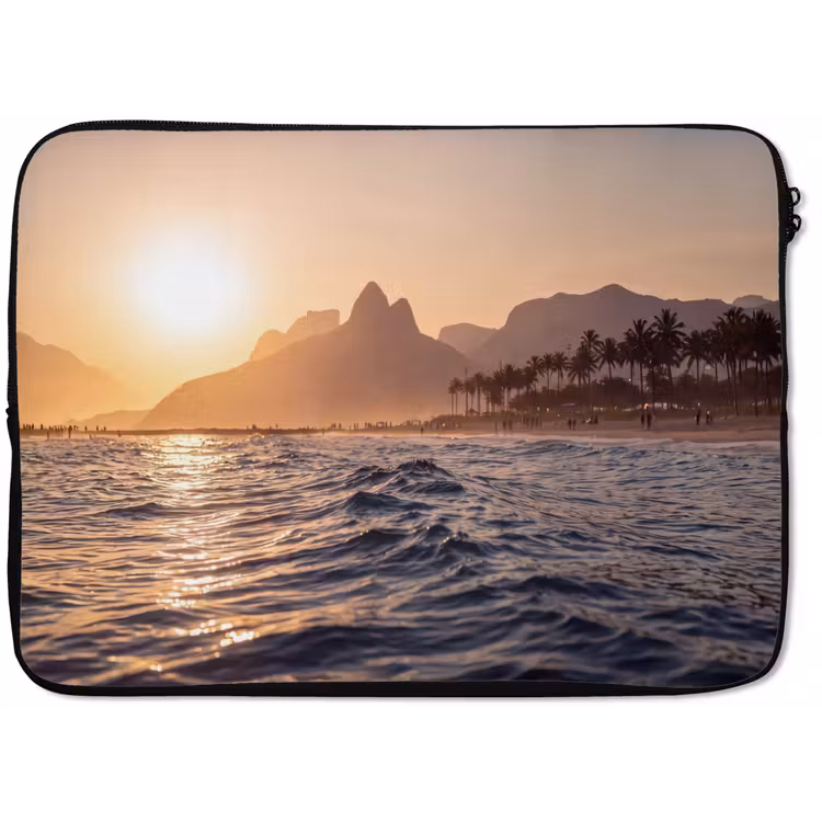 Zee - Golven - Zonsondergang - Kust - Goud laptophoes neopreen klein -zkaufland3dotto