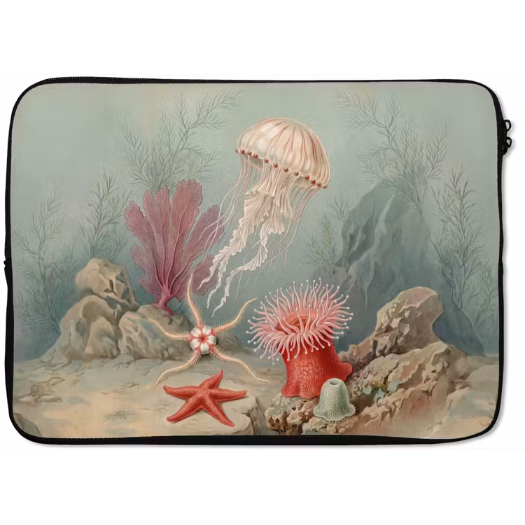 Zeeleven - Kwal - Onderwater - Illustratie - Beige laptophoes neopreen klein -zkaufland3dotto