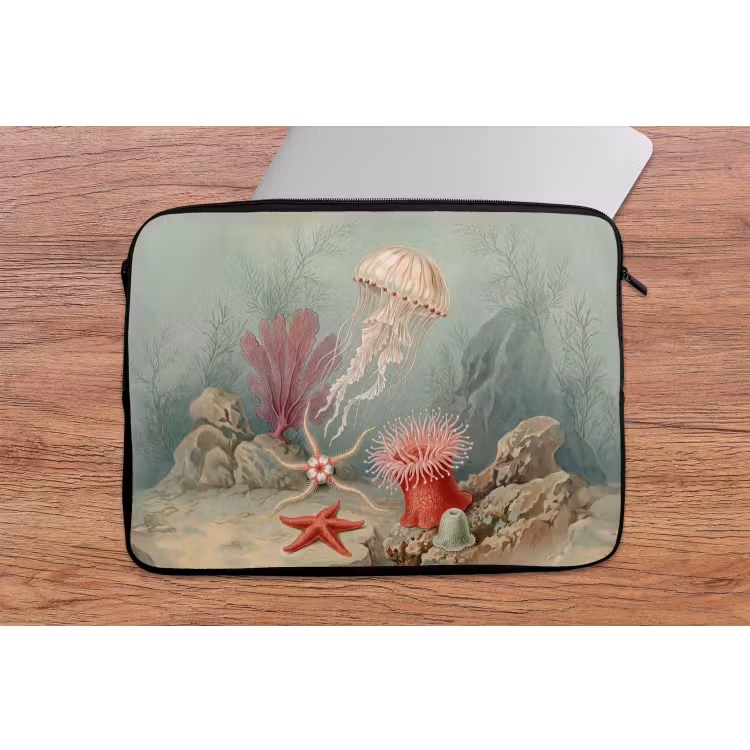 Zeeleven - Kwal - Onderwater - Illustratie - Beige laptophoes neopreen klein -tafel