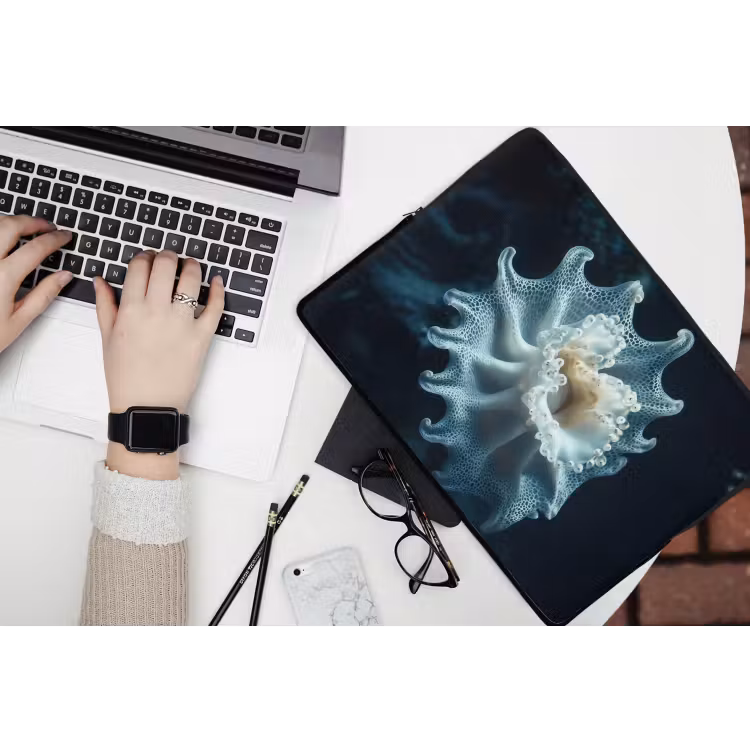 Zeewezen - Wit - Golven - Water laptophoes neopreen klein -bureau