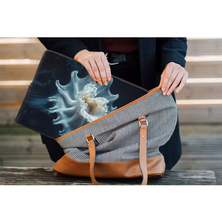 Zeewezen - Wit - Golven - Water laptophoes neopreen klein -tas