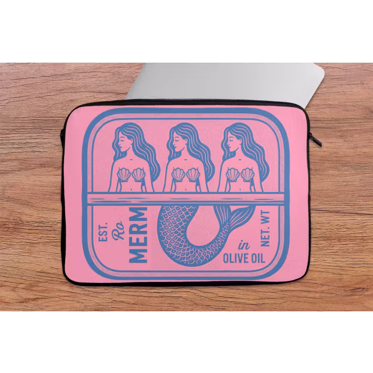 Meermin - Sardineblik - Illustratie - Roze - Retro laptophoes neopreen klein -tafel