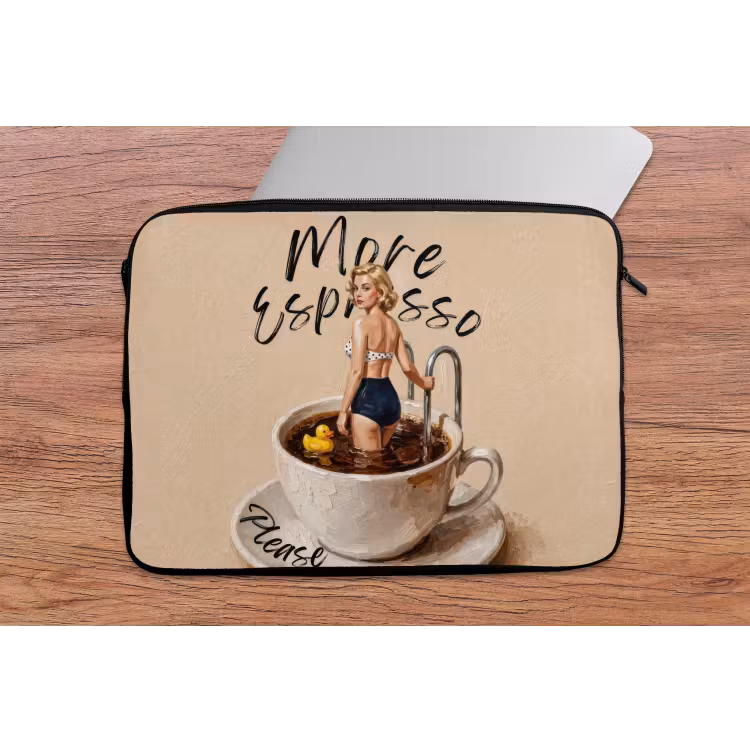 More espresso - Koffie - Eend laptophoes neopreen klein -tafel