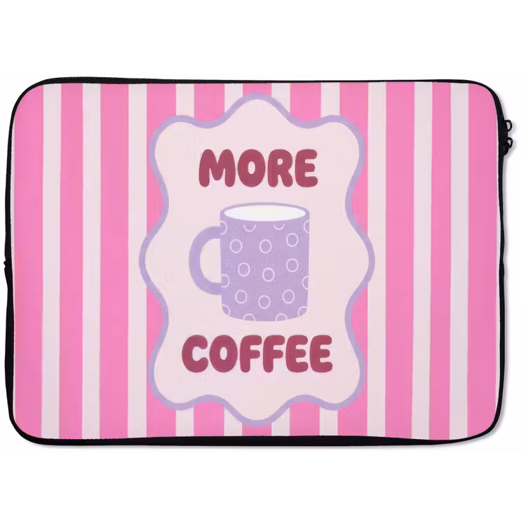 More coffee - Roze - Paars - Strepen - Mok laptophoes neopreen klein -zkaufland3dotto