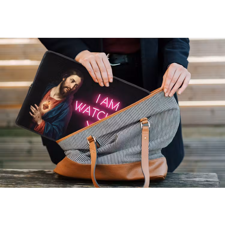 Man - Tekst - Neon laptophoes neopreen klein -tas