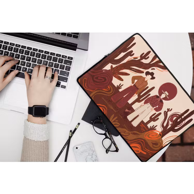 Mensen - Cowboykleding - Westerse stijl - Illustratie - Bruin laptophoes neopreen klein -bureau