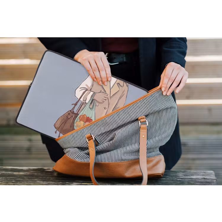 Mensen - Boodschappen - Stadsleven - Modern - Kleurrijk laptophoes neopreen klein -tas