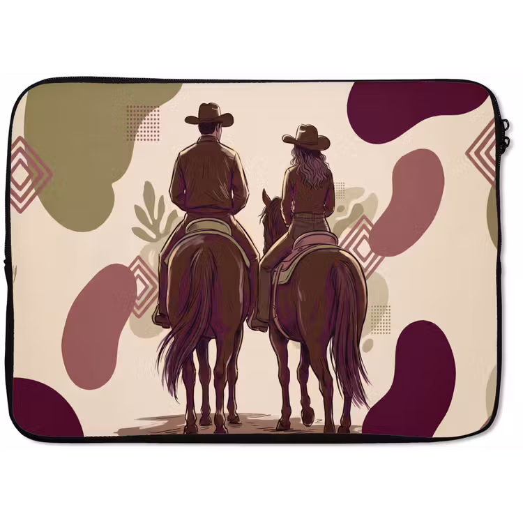 Mensen - Ruiters - Western - Illustratie - Bruin laptophoes neopreen klein -zkaufland3dotto