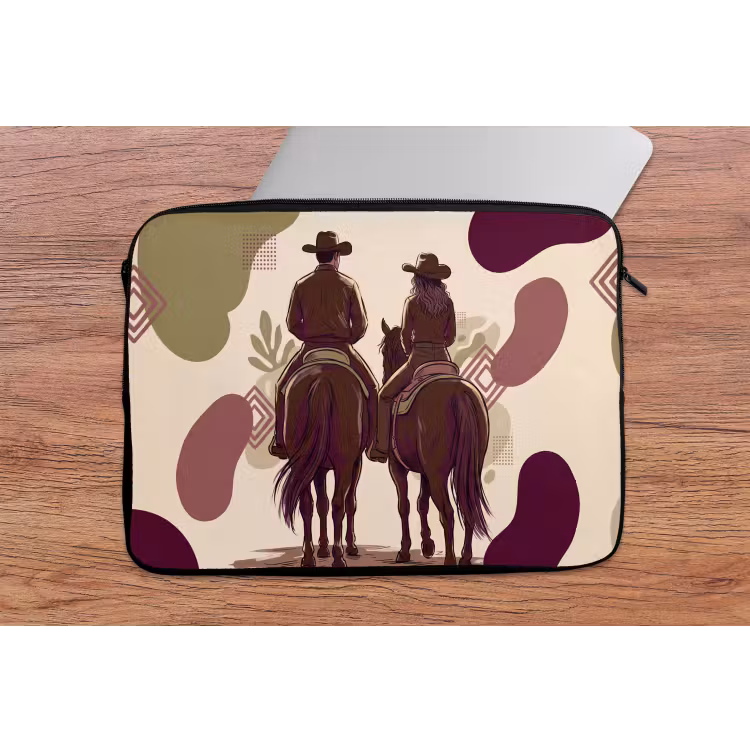 Mensen - Ruiters - Western - Illustratie - Bruin laptophoes neopreen klein -tafel