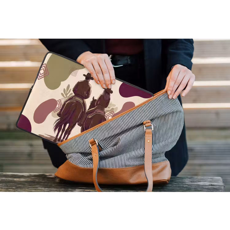 Mensen - Ruiters - Western - Illustratie - Bruin laptophoes neopreen klein -tas
