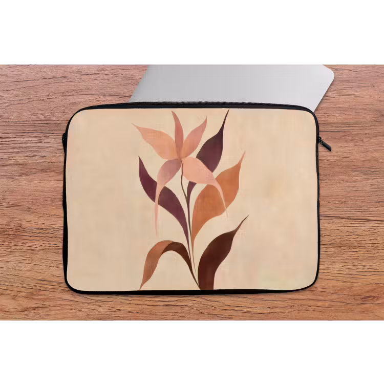 Minimalistisch - Bloem - Bladeren - Beige laptophoes neopreen klein -tafel