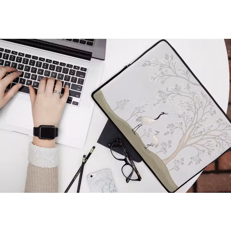 Minimalistisch - Kraanvogels - Blauw laptophoes neopreen klein -bureau