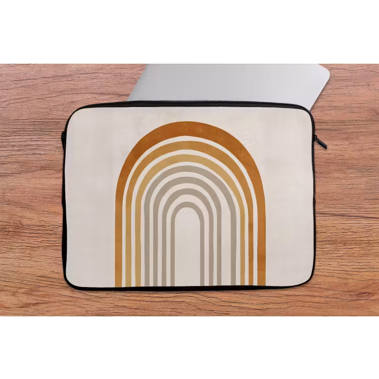 Minimalistisch - Boog - Lijnen - Beige laptophoes neopreen klein -tafel