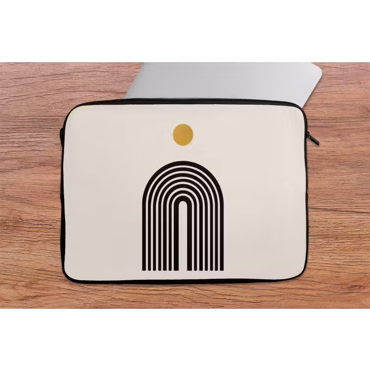 Minimalistisch - Zwarte boog - Gouden cirkel laptophoes neopreen klein -tafel