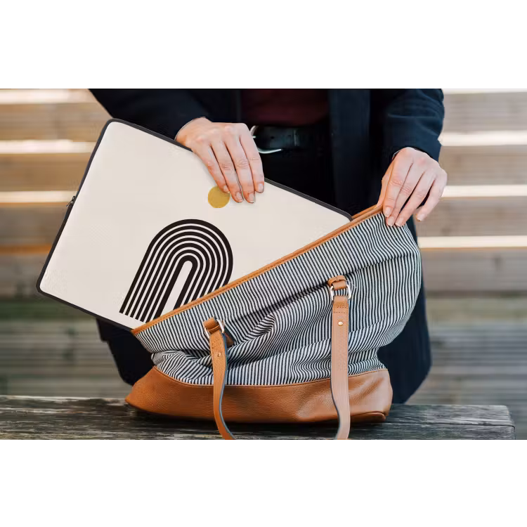 Minimalistisch - Zwarte boog - Gouden cirkel laptophoes neopreen klein -tas