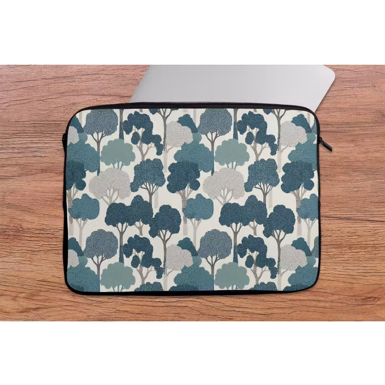 Modern - Bomen - Bos - Patroon - Blauw laptophoes neopreen klein 279 -tafel