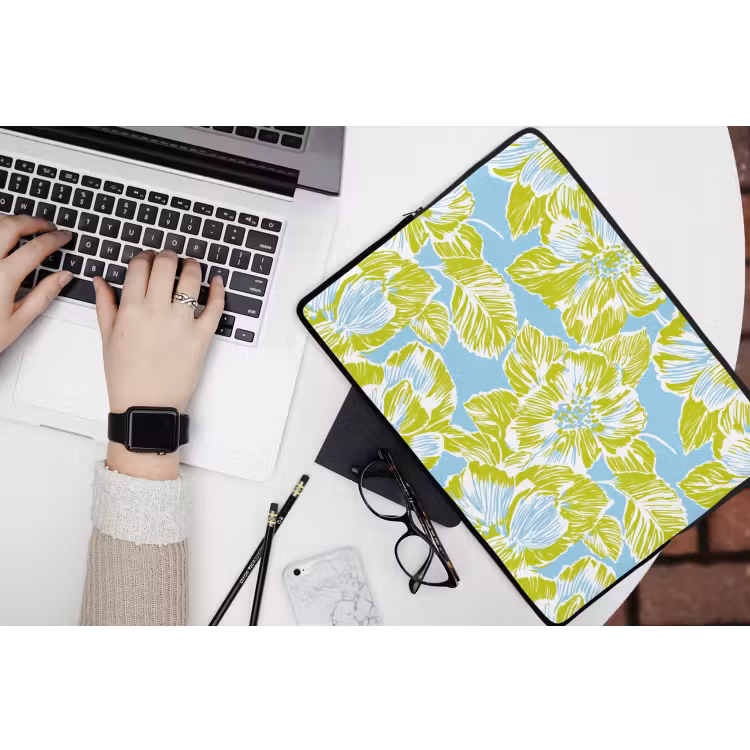 Modern - Bloemen - Groen laptophoes neopreen klein 279 -bureau