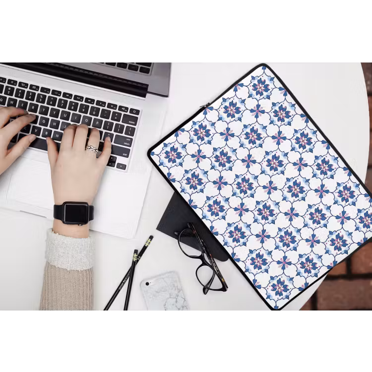 Modern - Patroon - Blauw - Roze laptophoes neopreen klein 279 -bureau