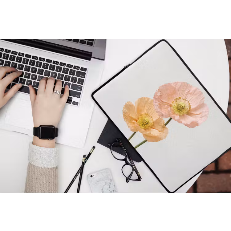 Papavers - Botanisch - Roze laptophoes neopreen klein -bureau