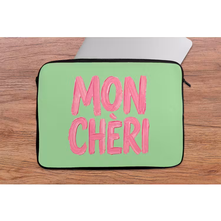 Mon cheri - Groen - Roze laptophoes neopreen klein -tafel