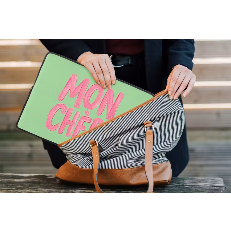 Mon cheri - Groen - Roze laptophoes neopreen klein -tas