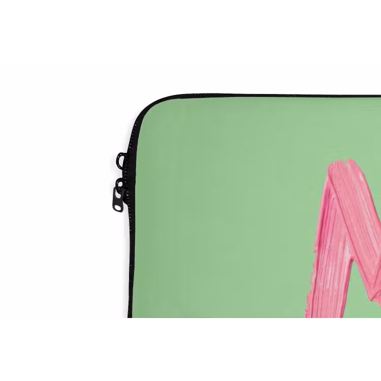 Mon cheri - Groen - Roze laptophoes neopreen klein -detail