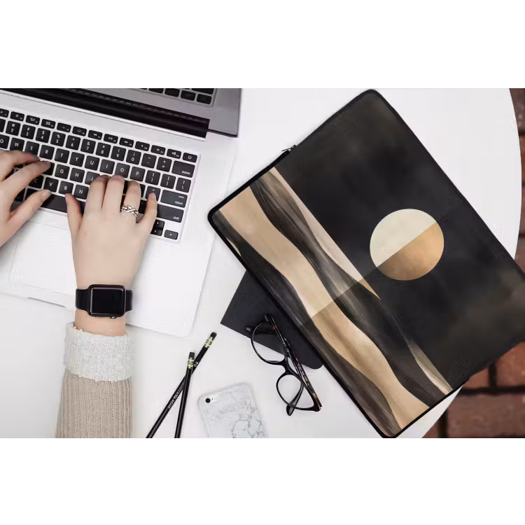 Maan - Cirkel - Goud laptophoes neopreen klein -bureau