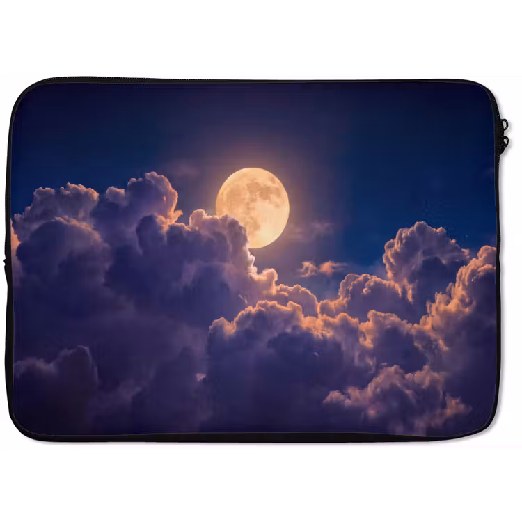 Maan - Wolken - Nacht - Oranje laptophoes neopreen klein -zkaufland3dotto