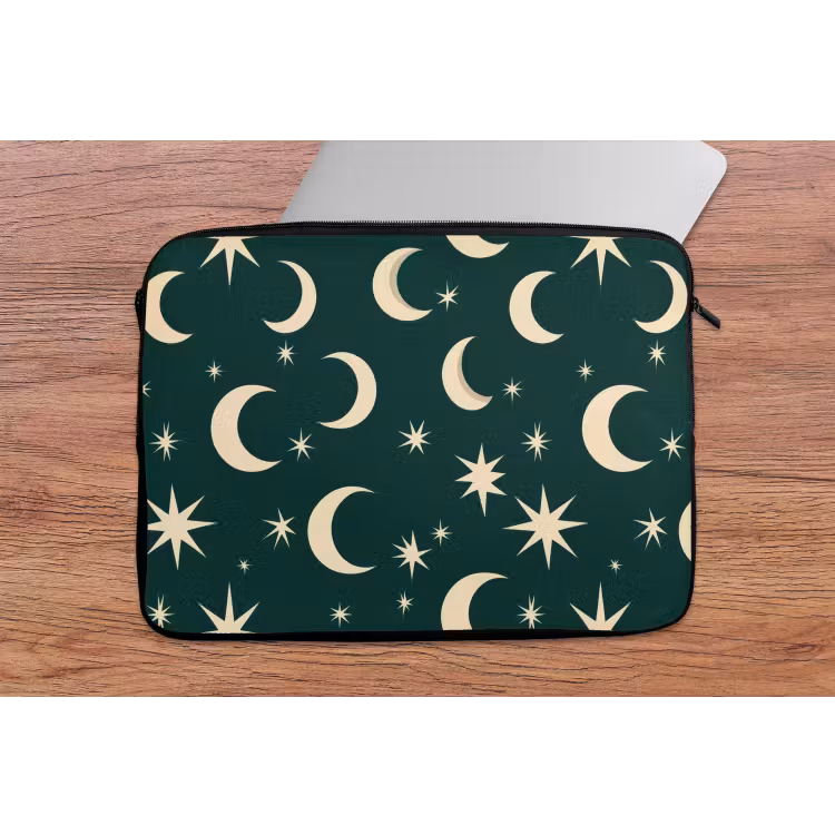 Manen - Sterren - Groen laptophoes neopreen klein 279 -tafel