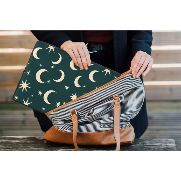 Manen - Sterren - Groen laptophoes neopreen klein 279 -tas