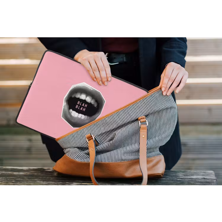 Mond - BLAH BLAH - Roze laptophoes neopreen klein -tas