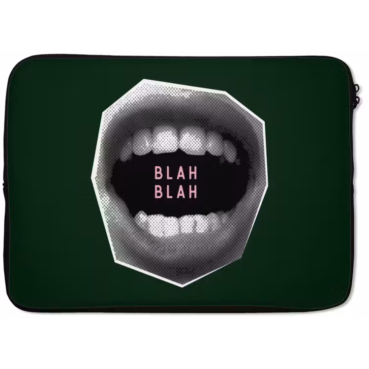 Mond - Groen - Illustratie - BLAH BLAH laptophoes neopreen klein -zkaufland3dotto